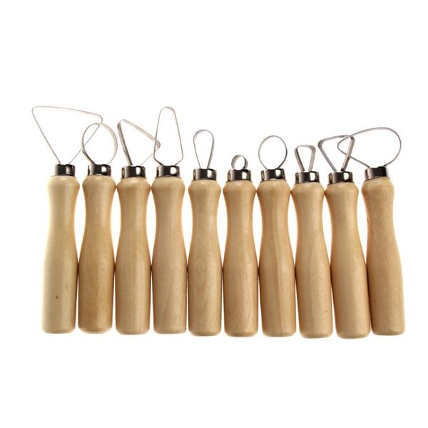 

10 pcs wood pottery clay sculpture loop tool with stainless steel flat wire