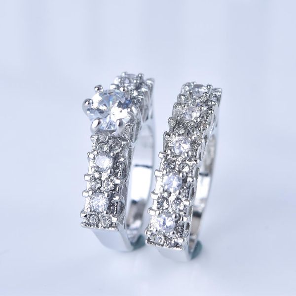 

fashion female crystal white zircon wedding rings set bridal classic engagement band ring for women promise jewelry, Slivery;golden