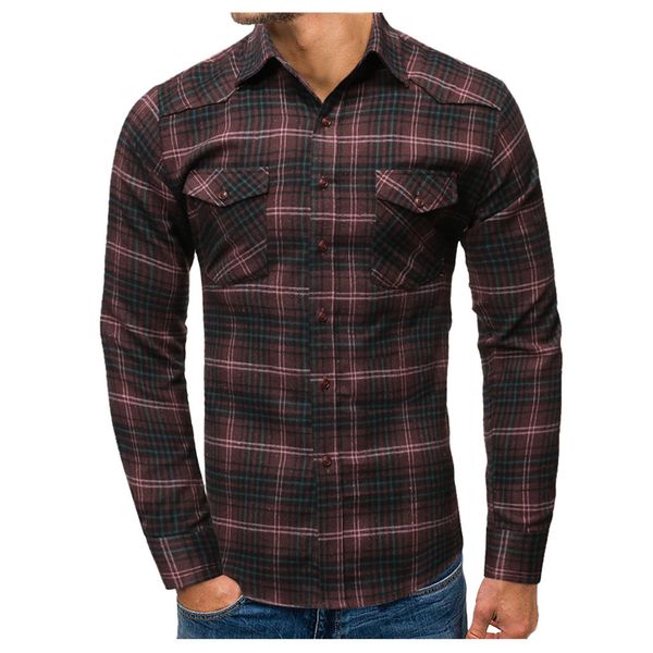

shirt men fashion plaid business casual long sleeve plaid turn-down collar slim fit shirts roupas masculino dropshipping, White;black