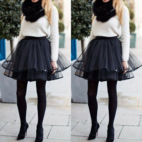 

мода черной туты юбка принцесса женщина petticoat кружево цветочного тюль layered мини-юбка, Black