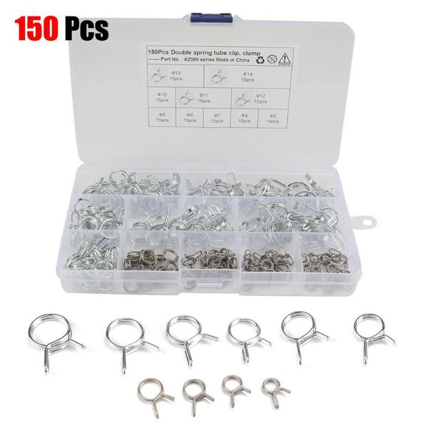 

150pcs/set 10 types spring fuel oil water cpu hose clip pipe tube stainless steel for band clamp metal fastener assortment kit