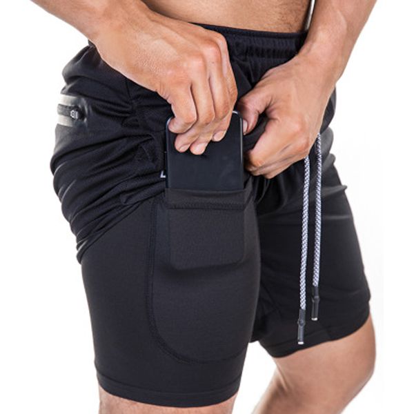 

quick dry men sports running shorts active training exercise jogging shorts with longer liner 6 colors breathable material, Black;blue