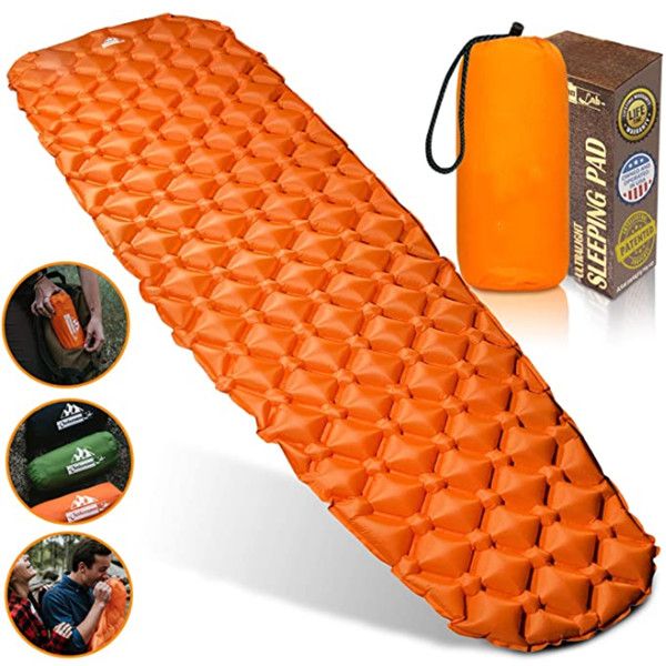 

outdoorsman lab sleeping pad for camping - patented camp mat, ultralight (14.5 oz) - compact inflatable air mattress for adults & kids