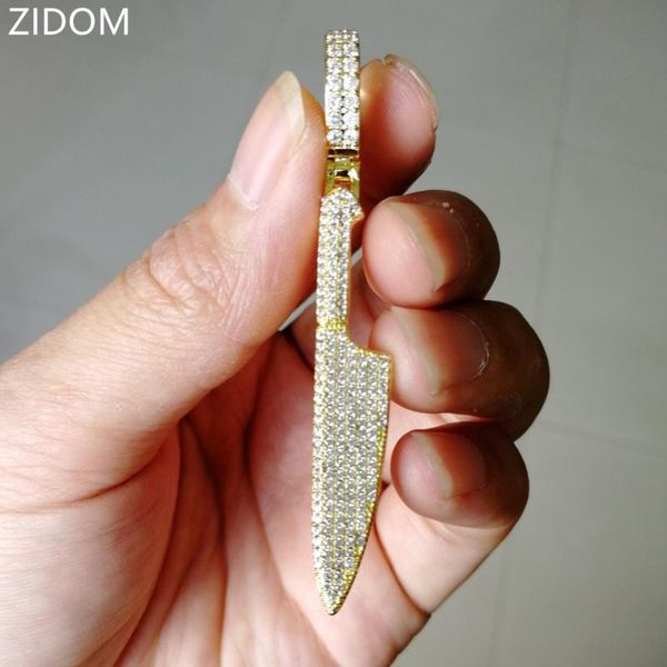 

2019 men hip hop iced out bling knife shape pendant necklaces pave setting cubic zirconia male hiphop necklace jewelry gifts, Silver