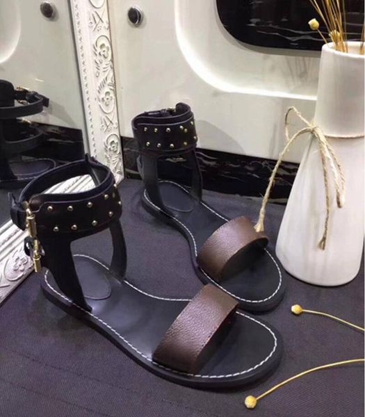 

classical designer sandals flats ankle strap gladiators shoes genuine leather women sandals brand shoes, Black