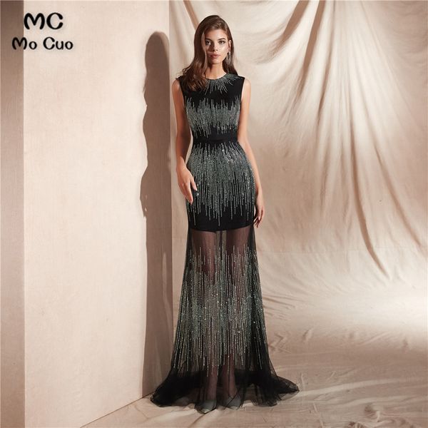 

new real mermaid prom dresses with beaded tulle sweep train o-neck sleeveless evening gown prom dress custom made, White;black