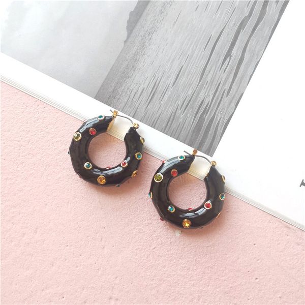 

fashion colorful crystal black small hoop earrings for women, Golden;silver