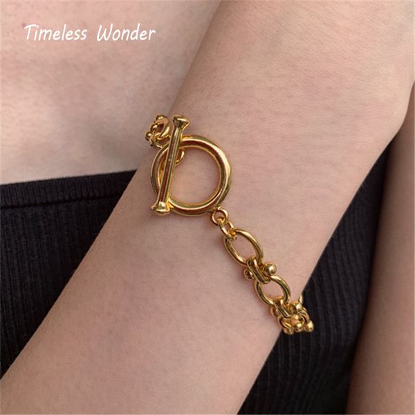 

timeless wonder brass chunky chains linked bracelets ot chain bangles women punk gothic snap jewelry gift boho retro trendy 5124, Golden;silver