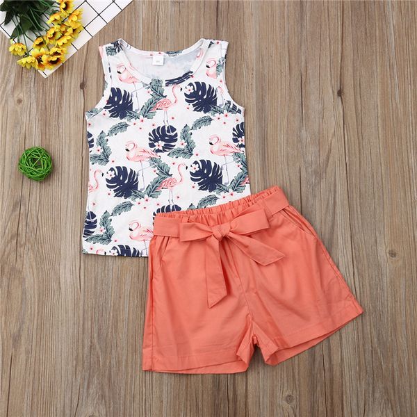 

summer girl kids clothes sleeveless floral +butterfly-knotted casual wide-legged shorts 2piece set kids designer clothes girls jy473, White