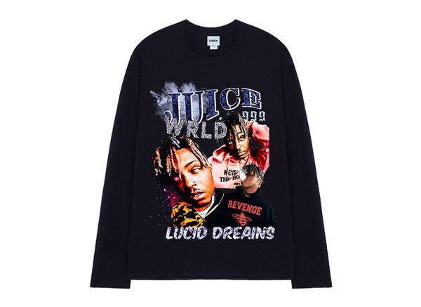

juice wrld spring mens tshirts letter printed hiphop pullover male tees rip 3d pattern loose casual couple, White;black