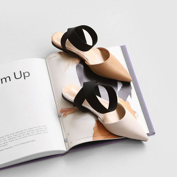 

new female flat toe bottom 2019 cross strap elastic band fairy wind wild point summer women's sandals, Black