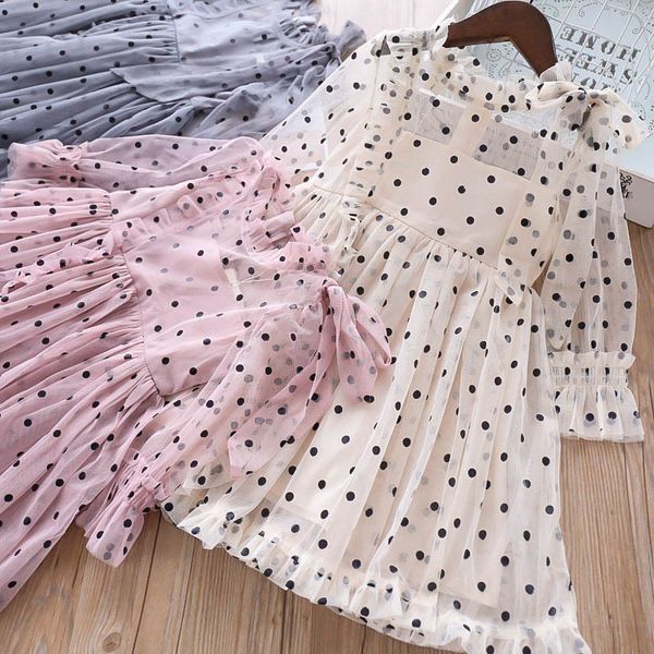 

2019 spring summer girl dress fashion fairy ear collar point tied bow yarn dress children's dresses wholesale, Red;yellow