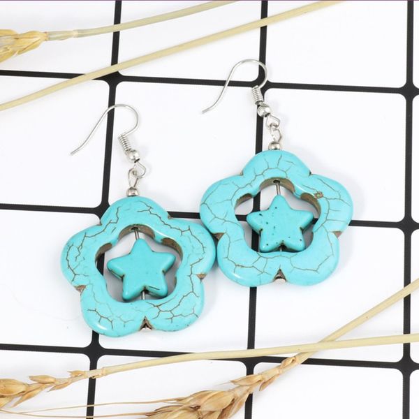 

10 пар посеребренный цветок полые звезды зеленый бирюзовый камень мотаться серьги для женщин ювелирные изделия, Silver