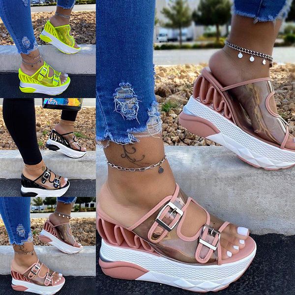 

women sandals classic transparent sandals slippers high heel shoes women's shoes buttons summer streetwear increase, Black