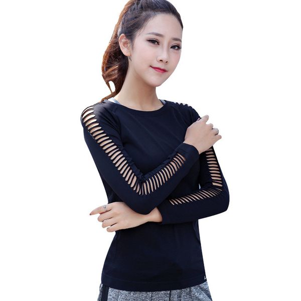 

long sleeve sport shirt women gym white yoga crop workout fitness running sport t-shirts training sportswear, Black;blue