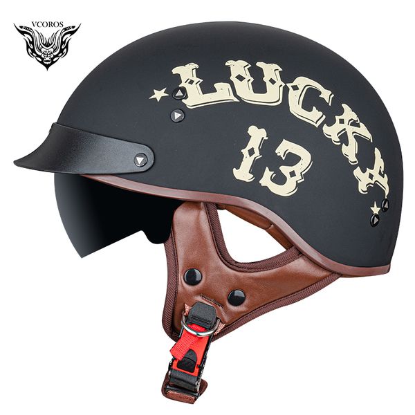 

vcoros new vintage motorcycle helmet retro half helmet with inner sun lens scooter jet capacete de motocicleta dot casco moto