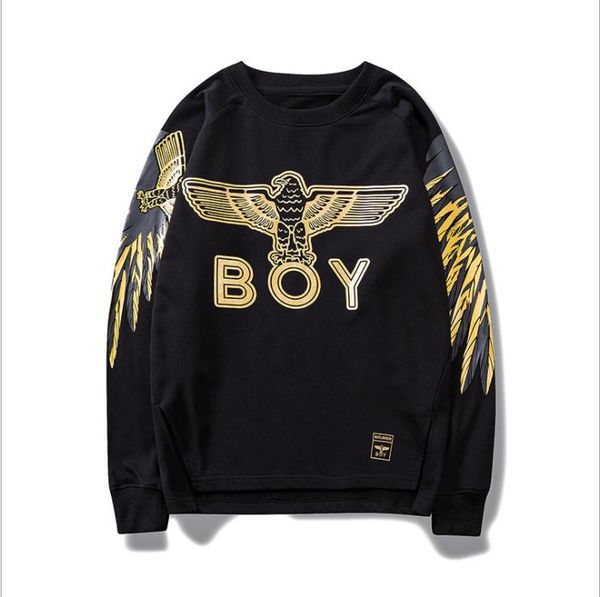 

2018 autumn and winter new arrival eagle plus velvet long-sleeved casual brand fashion mens womens designer couple sweater top, Black