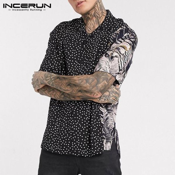 

incerun 2020 men casual shirt polka dot patchwork lapel short sleeve button camisa summer fashion hawaiian shirts streetwear 7, White;black