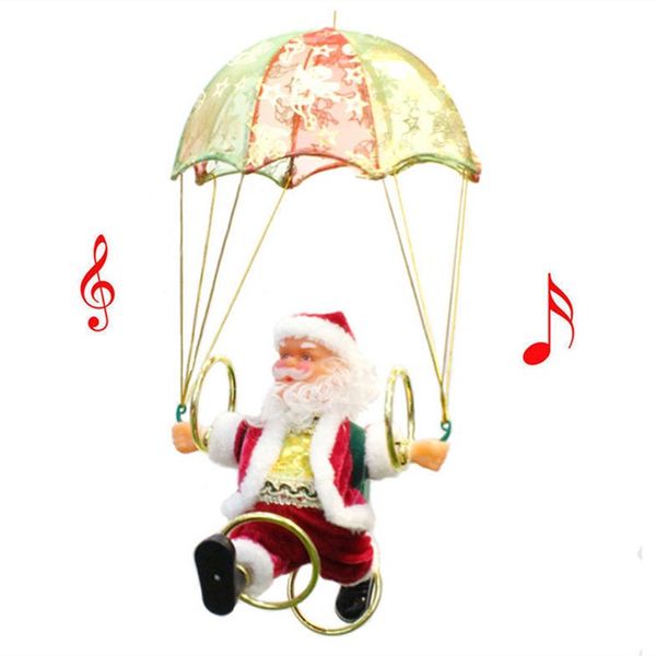 Fashion Electric Christmas Santa Claus Toys Hanging Rotation Parachute Turn Musical Pendant Child Electric Toy Partyware T2i5586 Christmas Door