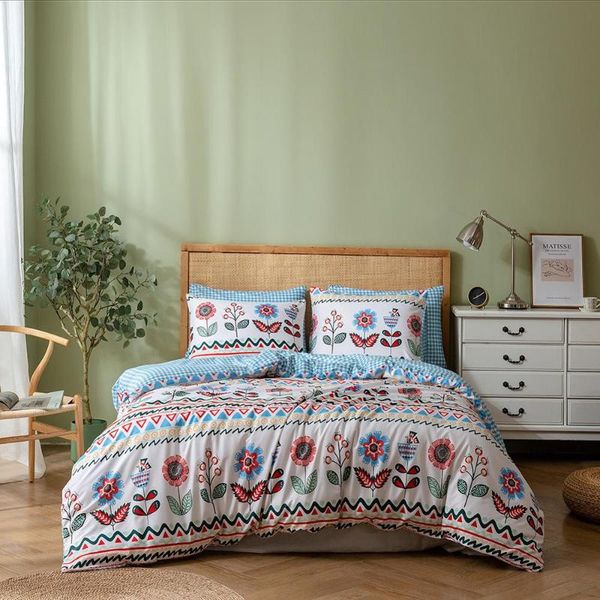 

nordic style 2/3pcs set bedclothes guest room bed linen set florals adults comforter bed duvet pillowcas us king bedding