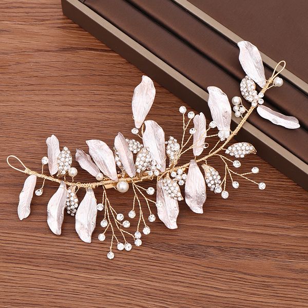 

handmade листьев rhinestone головная повязка свадебные аксессуары для волос для женщин pearl группа волос невесты tiara свадебные украшения, Golden;white