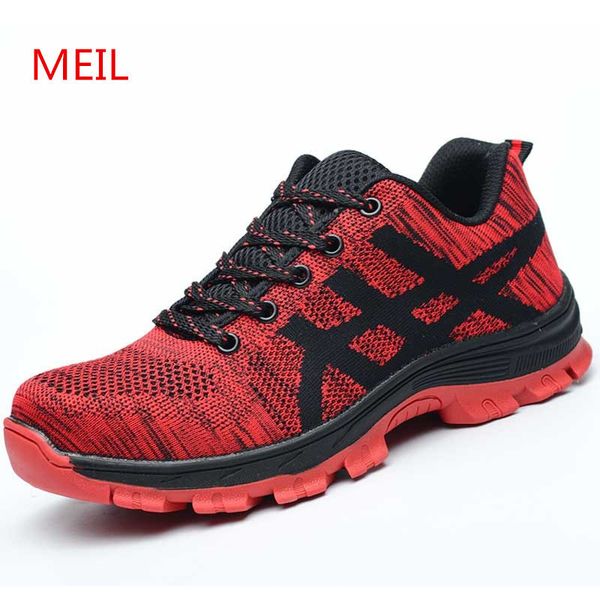

safety shoes with steel toe cap working shoes men casual breathable mesh work safety boots puncture proof security boots, Black