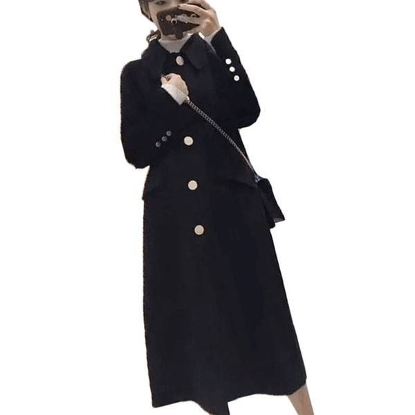 

2018 new british woolen coat female long section korean autumn winter jackets women's nizi windbreaker black overcoat x202