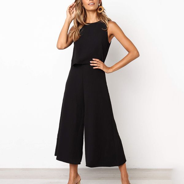 

women jumpsuit ladies loose fashion vintage office beach summer romper, Black;white