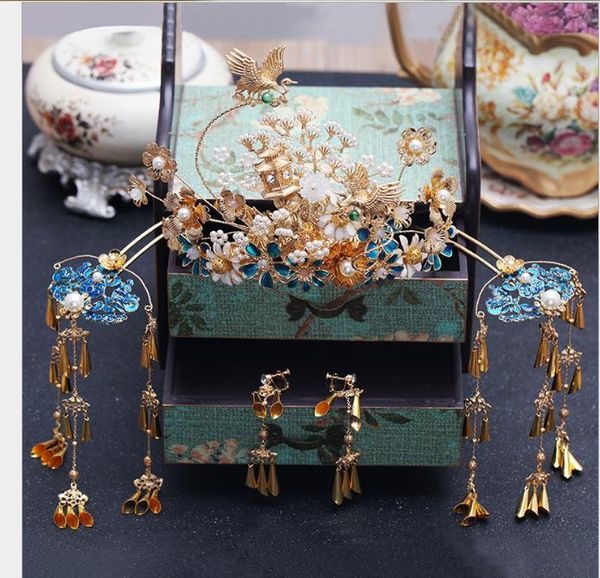 

bride headdress chinese flower antique dress, marriage antique wind hair ornament, salute dress, classical hair ornaments, Slivery;golden