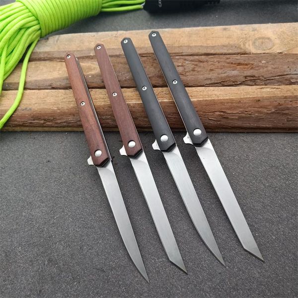 Promozione 4 stili economici Coltello pieghevole Flipper 440C lama satinata manico in legno Coltelli tascabili EDC con fodero in pelle