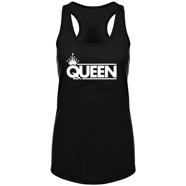

women's queen couple design gym workout yoga racerback tank summer funny letter print tank top, White