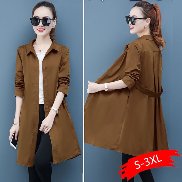

mid-length ladies windbreaker loose casaul 2019 new spring and autumn trench single layer thin coat female long, Tan;black