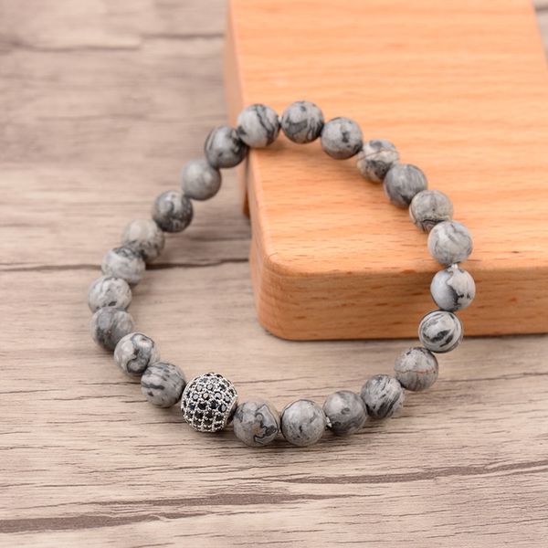 

natural gray map stone bracelet homme men 2020 classic micro pave cz disco ball charms bracelets for women jewelry bijoux, Black