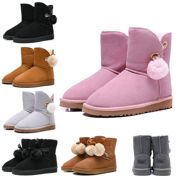 

women boots wgg australia classic snow booties bailey hairball bow tie ankle knee womens girls luxury designer winter boot 36-41 new arrival, Black