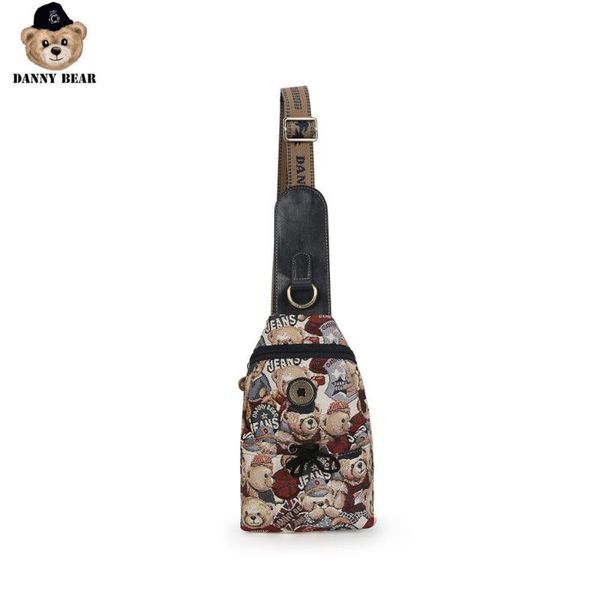

danny bear bear printed chest fashion camouflage blue fabric casual belt for men women dmb9115085-209l