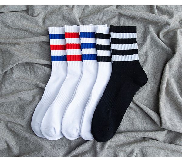 

spring mens designer socks sports style striped printed three bars thickening fashion mens stockings casual underwear, Black