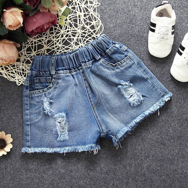 

girls washed shorts summer and fan jeans 2020 baby children's jeans stylish fan hole pants, Blue