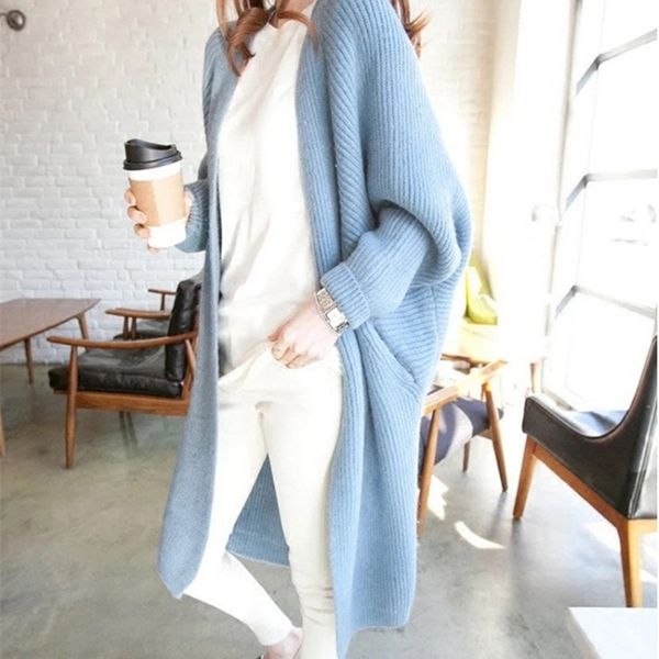 

women sweater coat casual loose knitted cardigan batwing sleeve outwear autumn winter thick chaqueta mujer elegant coat feminino, White