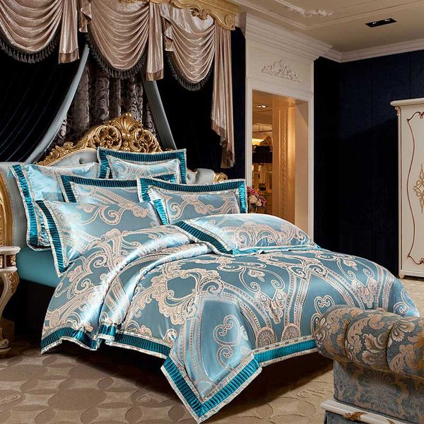 Luxury Gray Gold Jacquard Bedding Sets Duvet Cover Set Silk Cotton