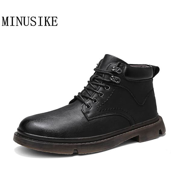 

2020 men's boots leather winter warm shoes cool motorcycle men ankle boots men oxfords snow shoes work, Black