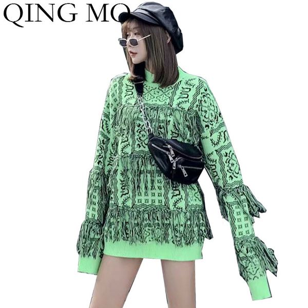 

qing mo winter women pullover sweater 2019 women long sleeve casual sweater with tassel female plus size knitted zqy1868, White;black