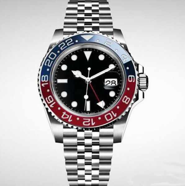 

новые мужские наручные часы синий черный керамический безель часы из нержавеющей стали 116710 автоматический механизм gmt limited watch new, Slivery;brown