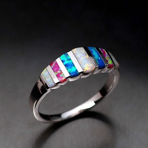 

new opal silver ring female hand headdress ring colorful opal, Slivery;golden