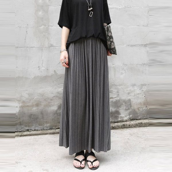 

pleated skirt skirts for women winter cotton elastic maxi skirts womens fashion streetwear falda pleated long female saia longa, Black