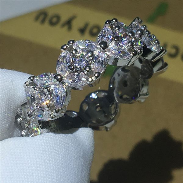 Charme flor jóias 925 anel de prata esterlina diamante cz stone engagement wedding band anéis para as mulheres de noiva melhor presente