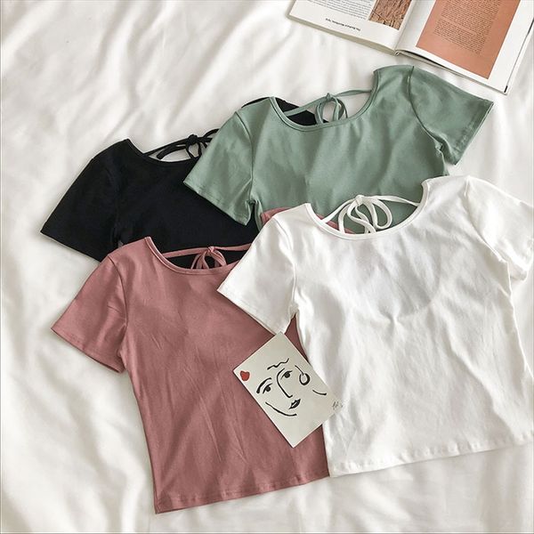 

2020 повседневное все соответствует тонкой сексуальной без спинки твердой футболка жилета цвета круглого воротник с короткими рукавами футбо, White