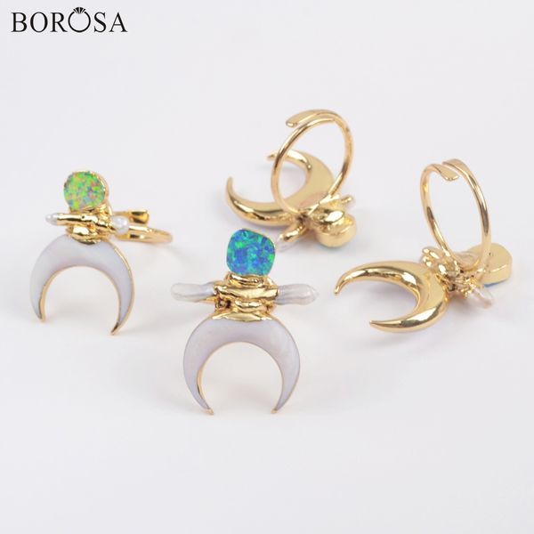 

оптовая 5шт gild crescent белый shell голодомору opal регулируемое кольцо смешанных цветов японский белый синий опал кольца jewelry11, Silver