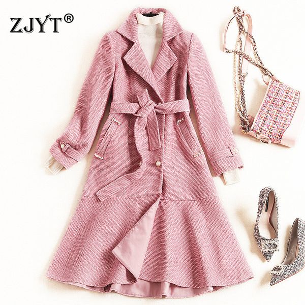 

elegant lady fall winter wool blends coat women 2019 new turn down collar long woolen jackets casual outerwear female overcoat, Black