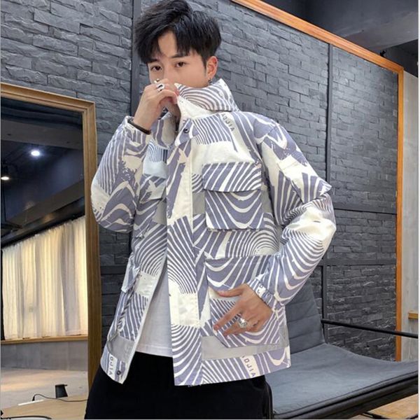 

mens casual printed reflective stripe jacket men clothing 2019 streetwear men jacket coat 5xl mens windbreaker big size, Black;brown
