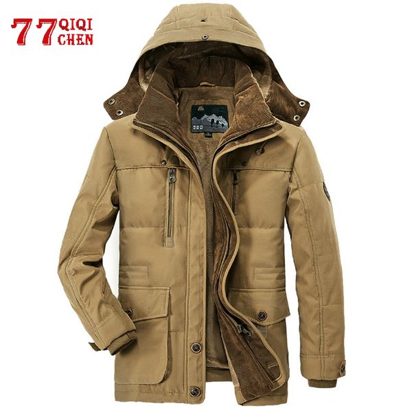 

winter parkas men cotton warm thick hooded jacket man plus size 5xl 6xl 7xl casual multi-pocket parkas hombre invierno coat male, Black